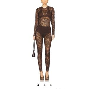Amanda Uprichard Brown Lace Jumpsuit